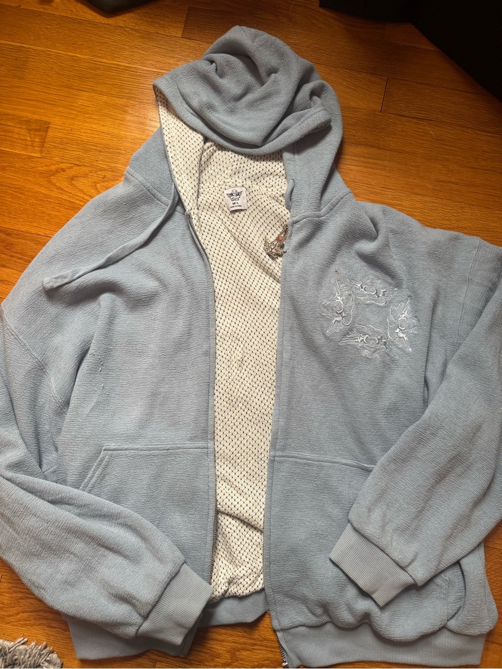Boys Lie Pale Blue Zip Hoodie with Embroidered Patch